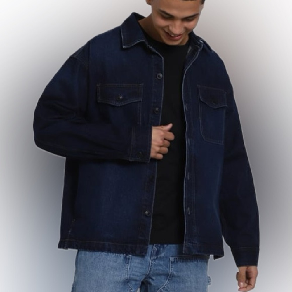 American Eagle  Men's Dark Wash Blue Denim Over-shirt Boxy Jean Chore Jacket XL